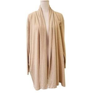 Mono B Long Line Beige Cardigan Back Yoke Sweater Drop Shoulder Pockets Size S
